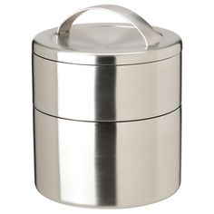 a stainless steel container with lid and handle