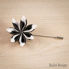 Black/White Kanzashi Flower Lapel Pin with Swarovski Silver | Etsy Luxury Silver Lapel Pin For Weddings, Lapel Flower Wedding, Prom Corsages, Flower Lapel, Flower Lapel Pin, Lapel Flower, Corsage Prom, Kanzashi Flowers, Stick Pins