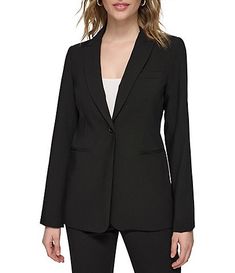 Calvin Klein Notch Lapel Long Sleeve One Button Jacket | Dillard's Calvin Klein Button-up Spring Outerwear, Professional Fall Outerwear With Suit Collar, Professional Fall Blazer With Lapel Collar, Elegant Calvin Klein Business Casual Outerwear, Tailored Single Button Calvin Klein Blazer, Calvin Klein Tailored Single Button Blazer, Calvin Klein Single Button Workwear Blazer, Professional Spring Outerwear With Lapel Collar, Calvin Klein Notch Lapel Blazer For Work