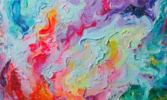 an abstract painting with many colors and shapes