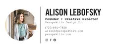 a business card with an image of a woman in the background and text that reads,'aleson ledesky founder + creative director perpetil design co