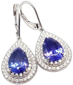 Pear-shaped Diamond Earrings With Gemstones, Pear-shaped Gemstone Diamond Earrings, Formal Tanzanite Teardrop Earrings, Fine Jewelry Pear-shaped Earrings With Halo Setting, Louis Vuitton Earrings, Vintage Rhinestone Earrings, Starburst Earrings, Platinum Earrings, Van Cleef And Arpels