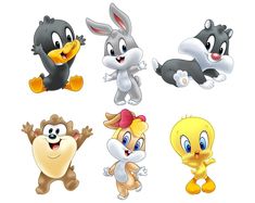 several cartoon animals with different expressions on their faces, including one bunny and the other duck