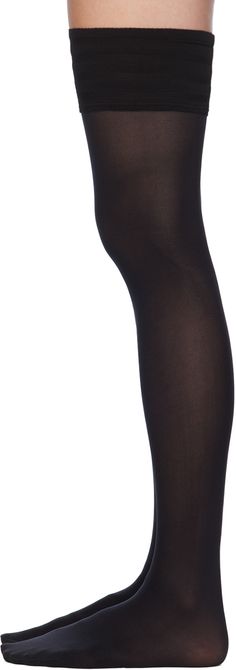 Semi-sheer thigh-high stretch nylon jersey socks in black. · 50 denier · Silicone bands at rib knit elasticized cuffs Supplier color: Black Black Nylon Knee-high Socks, Black Stretch Nylon Knee-high Socks, Sheer Stretch Knee-high Legwear, Fitted Black Sheer Socks, Fitted Sheer Black Socks, Stretch Nylon Knee-high Hosiery, Nylon Thigh-high Socks, Stretch Nylon Thigh High Socks, Classic Stretch Knee-high Stockings