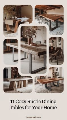 the cover of an article about cozy rustic dining tables for your home