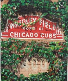 the chicago cubs sign is covered in ivy