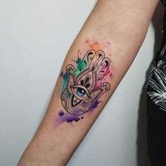 a woman's arm with a tattoo on it and an eye in the center