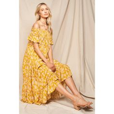 Flowy Tired Maxi Dress Featured In A Floral Pattern With An Off-The-Shoulder Neckline And Flutter Sleeve. Color Is A Light Greenish Yellow. Fabric 100% Rayon Sizes: Small: 4-6 Medium: 8-10 Large: 12-14 Our Boutique Is Filled With A Curated Collection Of Styles: Spell Gypsy Boho Bohemian Hippie Retro Vintage Handmade Coachella Festival Free People Anthropologie Johnny Was Urban Outfitters Western Aztec Tribal Floral Vacation Fall Winter Spring Summer Casual Mumu Cocktail Love Lemons Coat Flowy Ditsy Floral Maxi Dress, Flowy Yellow Boho Print Dress, Yellow Floral Print Boho Summer Dress, Flowy Yellow Dress With Boho Print, Yellow Flowy Dress With Boho Print, Yellow Floral Boho Dress For Summer, Yellow Boho Print Maxi Dress For Spring, Yellow Flowy Boho Maxi Dress, Flowy Yellow Boho Maxi Dress