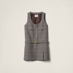 Find MIU MIU Checked Dress on Editorialist. Straight fit Lined Round neck Metal zipper closure on the front Buckle closure Sleeveless Flapped patch pockets Logo engraved on buckle Miu Miu Dress, Checked Dress, Check Dress, Slate Gray, Check Pattern, Gray Dress, Miu Miu, Day Dresses, Ready To Wear