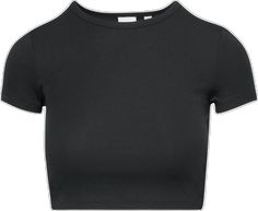 Trendy Fitted Black Cropped T-shirt, Fitted Black Cropped T-shirt For Summer, Black Cotton Crop Top T-shirt, Black Sporty Crop Top T-shirt, Black Stretch Cropped T-shirt, Sporty Black Fitted Cropped T-shirt, Fitted Black Cropped T-shirt Crew Neck, Fitted Black Cropped Cotton T-shirt, Black Fitted Cropped T-shirt In Cotton