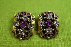 "It is reminiscent of the same type of designs that Hobe created in the 1940s .The clips on earrings are very detailed and the measurements are : 1 3/8: x 1\". The weight of one earring is 0.7 oz. Please, contact us with any questions about the items we sell. Please, be attentive, before you buy any item! All returns must be postmarked within 7 days from the date you received the item. All sales are final after 7 Business days. No exceptions! Multiple Jewelry International shipping discount: 1-7 Vintage Purple Earrings, Victorian Metal Clip-on Earrings, Victorian Style Metal Clip-on Earrings, One Earring, Glass Earrings, Czech Glass, Clip On Earrings, Etsy Gifts, Etsy Earrings