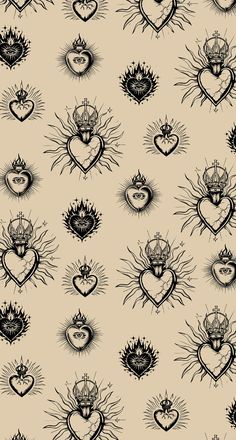 the sun and hearts are drawn in black ink on a beige background, as well as two