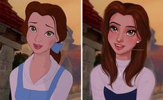 two pictures of the same woman in disney's beauty and the beast