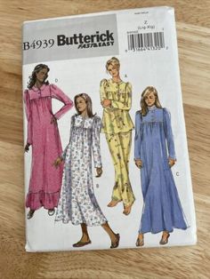 Butterick B4939 Y2K Pattern NapDress Mumu Nightie PJs Comfy Cottagecore Ruffle  | eBay Collar Variations, Nightgown Pattern, Women's Sewing Pattern, Comfy Pjs, Gown Pattern, Butterick Pattern, Paper Sewing Patterns, Butterick Sewing Pattern, Gathered Sleeves