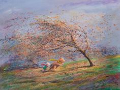 an image of a painting of a tree in the field