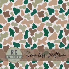 a green and brown camouflage pattern with the words rural country written in black on it