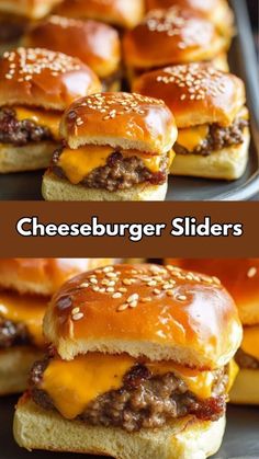 cheeseburger sliders are stacked on top of each other