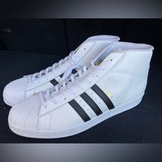 New Adidas Shell Toe Pro Model Shoes. New Without Tags. Mens Size 20. These Are Huge. In Excellent Condition With No Marks Or Damaged Adidas White Mid-top Custom Sneakers, Adidas High-top Skate Shoes With Laces, Adidas High-top Custom Synthetic Sneakers, Adidas Pro Model, Model Shoes, Mens High Tops, Adidas White, Shoes Adidas, White Adidas