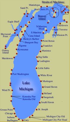 a map of michigan showing major cities and towns in the united states, including lake michigan