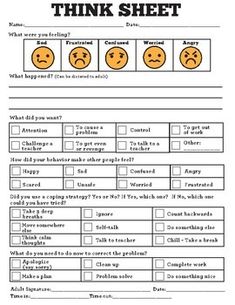 a printable sheet with three emoticions and the words think sheet on it