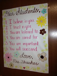 a sign hanging on the side of a door that says, dear students i believe in you