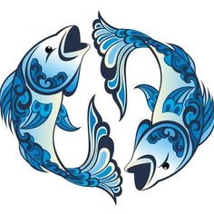 two fish in the shape of a letter o on a white background with blue swirls