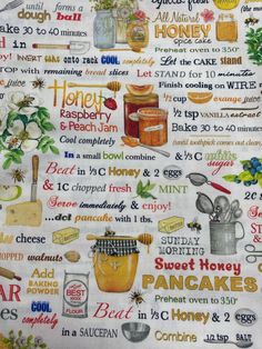 a kitchen towel with honey related items on it