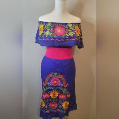 Brand New With Tags. Size M/L. Comes With Pink Sash. Pink Sash, Embroidered Dress, Strapless Dress, Colorful Dresses, Color Blue, Brand New, Womens Dresses, Tags, Pink