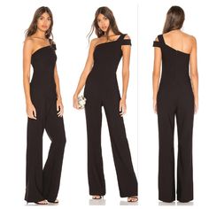 A Sharp Cutout At The Shoulder Is An Alluring Detail That Elevates This Flared Leg Jumpsuit. Asymmetric Neckline One Cutout Cap Sleeve Concealed Back Zip Closure Seamed Waist Polyester/Rayon/Spandex Dry Clean Imported Size & Fit Flared-Leg Silhouette Inseam, About 34" Fitted One-shoulder Jumpsuits And Rompers For Cocktail, One Shoulder Fitted Jumpsuits And Rompers For Cocktail, Black One-shoulder Jumpsuit For Formal Occasions, Black One-shoulder Jumpsuits And Rompers For Formal Events, Asymmetrical Black Party Jumpsuit Or Romper, Asymmetrical Black Romper For Party, Asymmetrical Black Jumpsuit For Party, Asymmetrical Black Jumpsuits And Rompers For Party, Elegant Black Asymmetrical Jumpsuits And Rompers