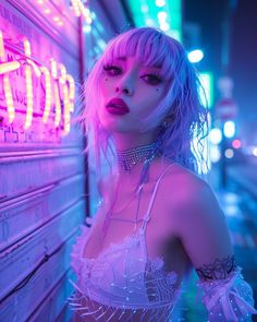 Neon Nights 💖 #huely2024 @nickocreates.ai Neon Punk Fashion, Cyberpunk Photoshoot, Neon Goth, Neon Photoshoot, Neon Cyberpunk, Neon Photography, Neon Nights, Cyberpunk Aesthetic