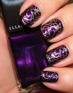 Purple/Silver scribble nails. Dip a toothpick in the polish and drag it on the nail! Smart Nail, Purple Nail Art, Purple Nail Designs, Nail Stamping