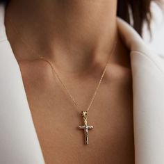 "14K Gold Cross Faith Pendant Charm Necklace Celtic Embossed Dainty Chain Minimalist Simple Tiny God Lords Religious Jewelry Gift for Women ❤【Materials & Specifications:】 - 14K gold pendant and chain - Chain thickness is 0.9mm - Cross pendant dimensions are Width:1.1cm (0.43in) Length:2.00 ( 0.78in) ❤【Available in 4 different chain lengths】 42 cm (16.5 in) 44 cm (17.3 in) 46 cm (18.1 in) 48 cm (18.8 in) Gold Color: Yellow Gold This fashion everyday jewelry \"gold cross necklace\" makes a perfect Elegant Crucifix Necklaces With Adjustable Chain, Elegant Crucifix Necklace With Adjustable Chain, Dainty Crucifix Clavicle Chain Necklaces, Delicate Clavicle Chain Jewelry With Cross Pendant, Dainty Crucifix Clavicle Chain Jewelry, Dainty Crucifix Clavicle Chain Necklace, Minimalist Crucifix Jewelry With Delicate Chain, Delicate Clavicle Chain With Cross Pendant, Minimalist Crucifix Necklace With Adjustable Chain