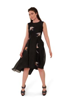 Black Midi Embroidered Silk Dress – AGAATI Fitted Sleeveless Tea Length Dress For Gala, Sleeveless Silk Dress For Gala, Chic Black Silk Dress For Gala, Elegant Black Silk Sleeveless Dress, Chic Black Sleeveless Silk Dress, Silk Sleeveless Midi Dress For Evening, Sleeveless Silk Dress For Summer Formal Events, Sleeveless Silk Dress For Summer Formal, Black Silk Dress For Gala