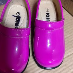 Girls, Fuchsia, Clogs Size 7 Synthetic Closed Toe Clogs For Playtime, Pink Non-slip Closed Toe Clogs, Spring Playtime Round Toe Clogs, Purple Non-slip Clogs With Round Toe, Spring Playtime Closed Toe Clogs, Girls Clogs, Baby Walker, Pink Black, Girls Shoes