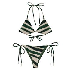 boxedcat GREEN HUED ZEBRA Bikini Embrace the sun, sand, and sea with our stunning Green Hued Zebra Bikini. Each curve-hugging piece promises not just a fashion statement but a commitment to our planet. Not only are these designs exclusive to boxedcat, there are multiple ways to tie this top to create a look that's as unique as you are. Say goodbye to tan lines and hello to your perfect beach look. Experience the caress of our soft, stretchy fabric that is double layered for quality and provides Green Swimwear For Sunbathing Beachwear, Green Triangle Top Swimwear For Beach, Green Triangle Top Swimwear Beachwear, Green Triangle Top Swimwear For Pool, Green Tie-side Swimwear For Pool, Green Tie-side Bottom Swimwear For Pool, Green Halter Neck Swimwear For The Pool, Green Tropical Swimwear For Beach Party, Green Halter Neck Swimwear For Sunbathing