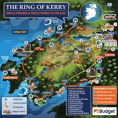 a map of the ring of kerry with all its roads and locations in english or spanish