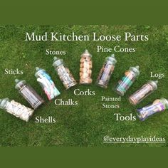 there are many different types of kitchen loose items on the grass with words describing them