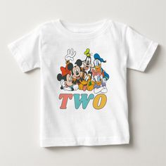 Personalized Mickey and Friends 2nd Birthday Baby T-Shirt Two Birthday Shirt, Baby Tee Outfit, Birthday Graphic, Two Birthday, Friend 2, Baby Tees, Mickey Mouse Birthday, Toddler Birthday, Minnie Mouse Birthday