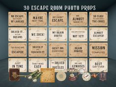 the escape room photo props are on display