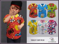 a child's shirt with different designs and colors