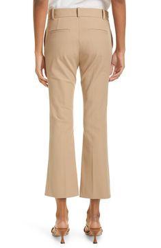 A fun bootcut flare adds a cool modern vibe to these cute cropped trousers that transition seamlessly from office to an evening out. 26 1/2" inseam; 18 1/2" leg opening; 11" front rise; 14 1/2" back rise (size 8) Zip fly with hook-and-bar closure Front slant pockets; back welt pockets 96% cotton, 4% elastane Dry clean Imported Women's Clothing Elegant Spring Bottoms With Flared Hem, Elegant Flared Hem Bottoms For Workwear, Chic Flared Hem Flares For Work, Chic Flares With Flared Hem For Work, Flare Dress Pants For Business Casual In Spring, Elegant Stretch Flares For Spring, Elegant Spring Flares For Workwear, Spring Workwear Bottoms With Flared Hem, Chic Stretch Flares For Workwear