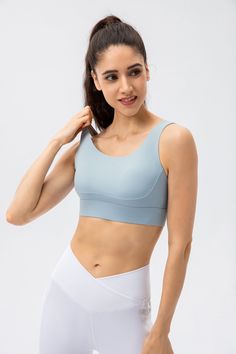 80% Nylon. 20% Spandex Soft. comfortable. skin friendly 4-way stretch. breathable and sweat-wicking Classic U-shape neckline Crisscross straps that offer intricate detailing to your look Featuring non-removable pads for built-in comfort and support Perfect for both sports activities and daily life