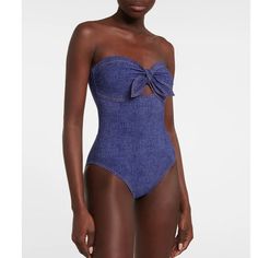 Bowknot Bandeau One Piece Swimsuit and Skirt Flaxmaker(Shipped on May 10th) Push Up Women, Denim Swimsuit, Denim Bows, Bandeau One Piece Swimsuit, Beach Skirt, Summer Swim Suits, One Piece Suit, Beachwear For Women, Stripe Skirt