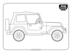 the jeep coloring page is shown in black and white, with an outline of the vehicle