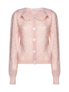 Wool Or Fine Animal Hair->kid Mohair, 50% Synthetic->polyamide, 32% Wool Or Fine Animal Hair->wool, 18% Feminine Luxury Pink Cardigan, Luxury Fitted Pink Cardigan, Alessandra Rich Cardigan, Luxury Pink Winter Cardigan, Pink Fur Trim Cardigan, Italy Women, Alessandra Rich, Mohair Cardigan, Rich Women