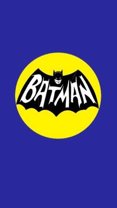 the batman logo on a blue and yellow background