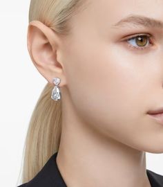 Swarovski Mesmera Clear Crystal Drop Earrings - Rhodium Plated Bracelet Tennis, Pink Watch, Rose Gold Watches, Centre Stage, Ear Cuffs, Swarovski Earrings, Crystal Drop Earrings, Swarovski Jewelry, Single Earring