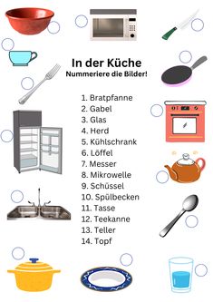 an image of kitchen items that are labeled in german