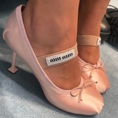 Miu Miu Ballet Heels Outfit, Miu Miu Ballet Shoes, Miu Miu Ballerina Heels, Miu Miu Ballet Heels, Miu Miu Bow Heels, Elegant Miu Miu Low Heels, Miu Miu Satin Ballerinas, Miu Miu Ballet, Miu Miu Heels