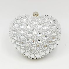 Buy Silver Heart Shape Crystal Clutch Purse Sparkly Box Evening Bags Worldwide Free shipping and return, color: Silver , material: Rhinestone Beaded Heart, Crystal Clutch, Party Clutch, Perfect Handbag, Lv Bags, Shoulder Chain, Rhinestone Bridal, Fashion Street, Bridal Earrings